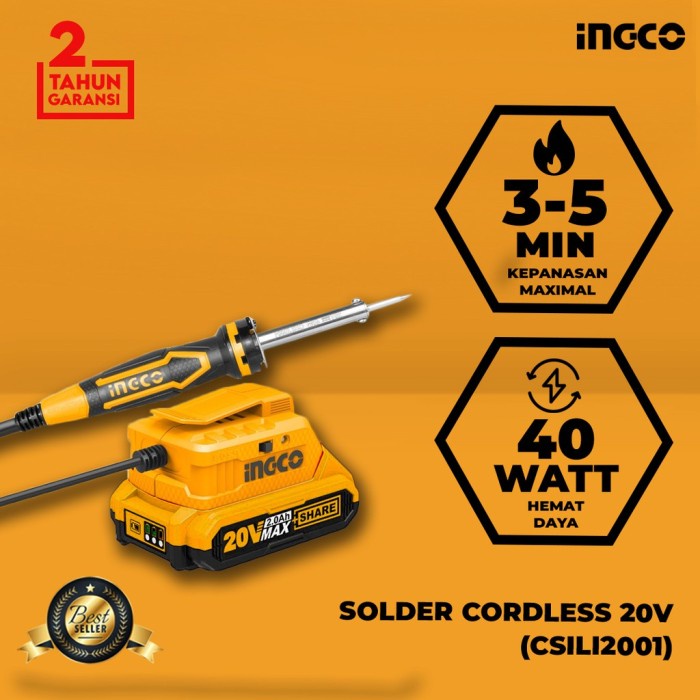 Solder Tangan Cordless 20V Pack BC 2.0A Soldering Iron INGCO CSILI2001