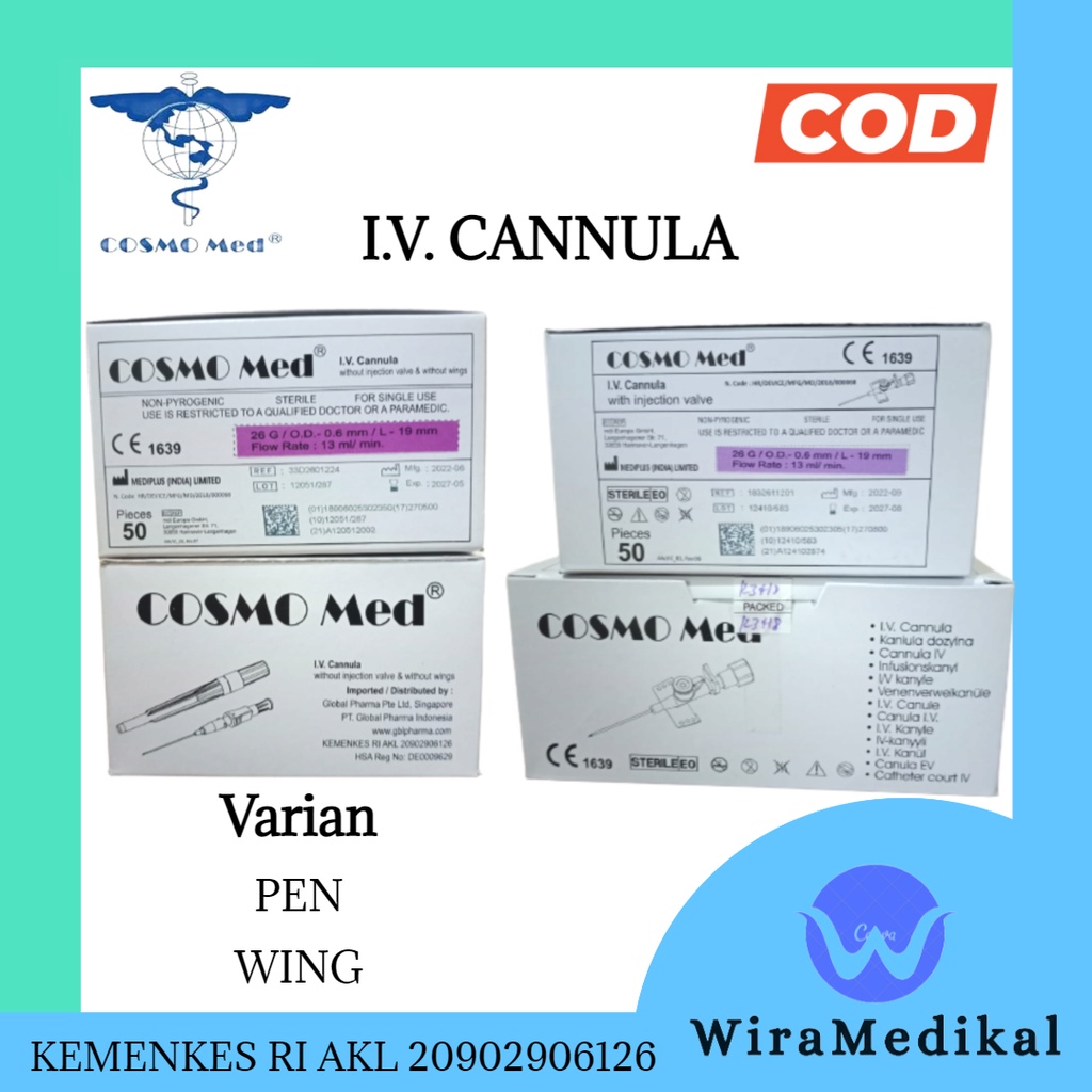 Cosmomed IV Catheter 24G 26G IV Cannula Cosmomed Jarum Infus Abbocath 24G 26G Cosmomed IV