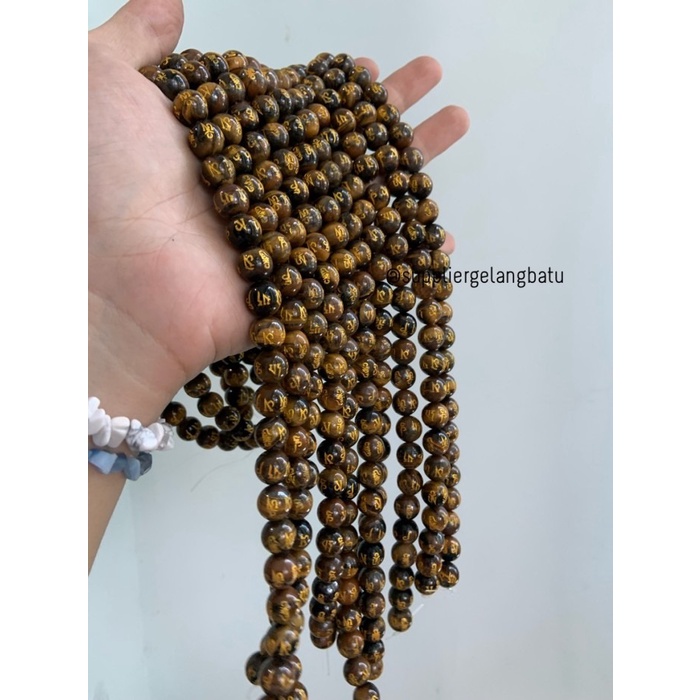 Batu Tibet TIGER EYE COKLAT 10mm Mantra Oak Guru om mani Padme Hum