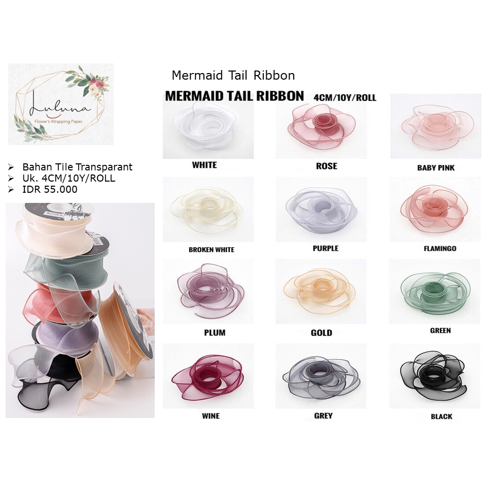 

Luluna / Mermaid Tail Ribbon / pita bunga / pita kado / kertas bunga / wrapping paper