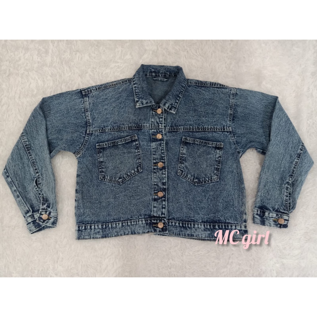 MC girl - Jaket Jeans Wanita Warna Snow White / Jacket Denim Snow Putih Kancing Belakang