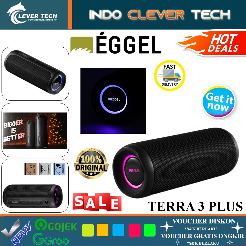 Eggel Terra 3 Plus + Waterproof Portable Bluetooth Speaker with RGB Light RESMI