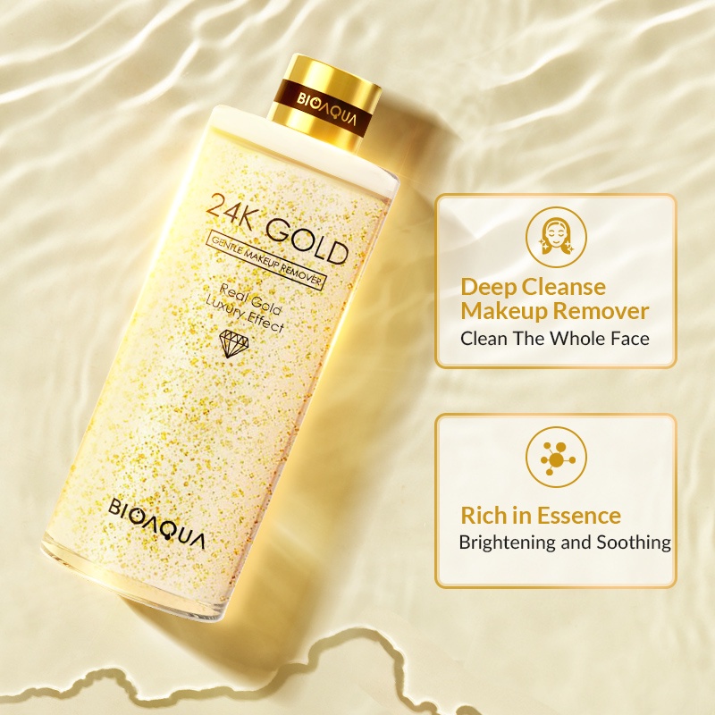 [BPOM][100% ORGINAL]BIOAQUA 24K Gold Gentle Makeup Remover 300ml Q22A0257/Gentle Micellar Water Lip &amp; Eye Makeup Remover For All Skin Type