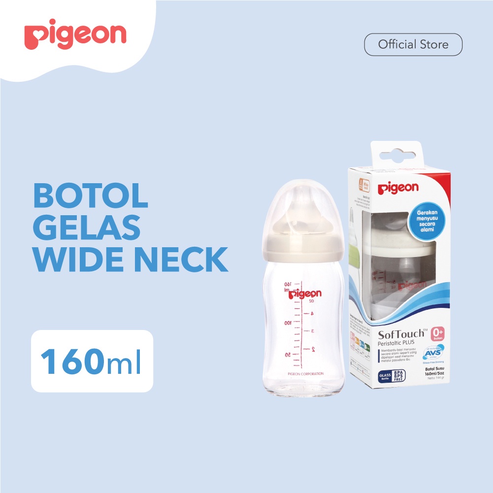 PIGEON Botol Susu Kaca Wide Neck 160ML dan 240ML | Botol Kaca Gelas Borosilicate