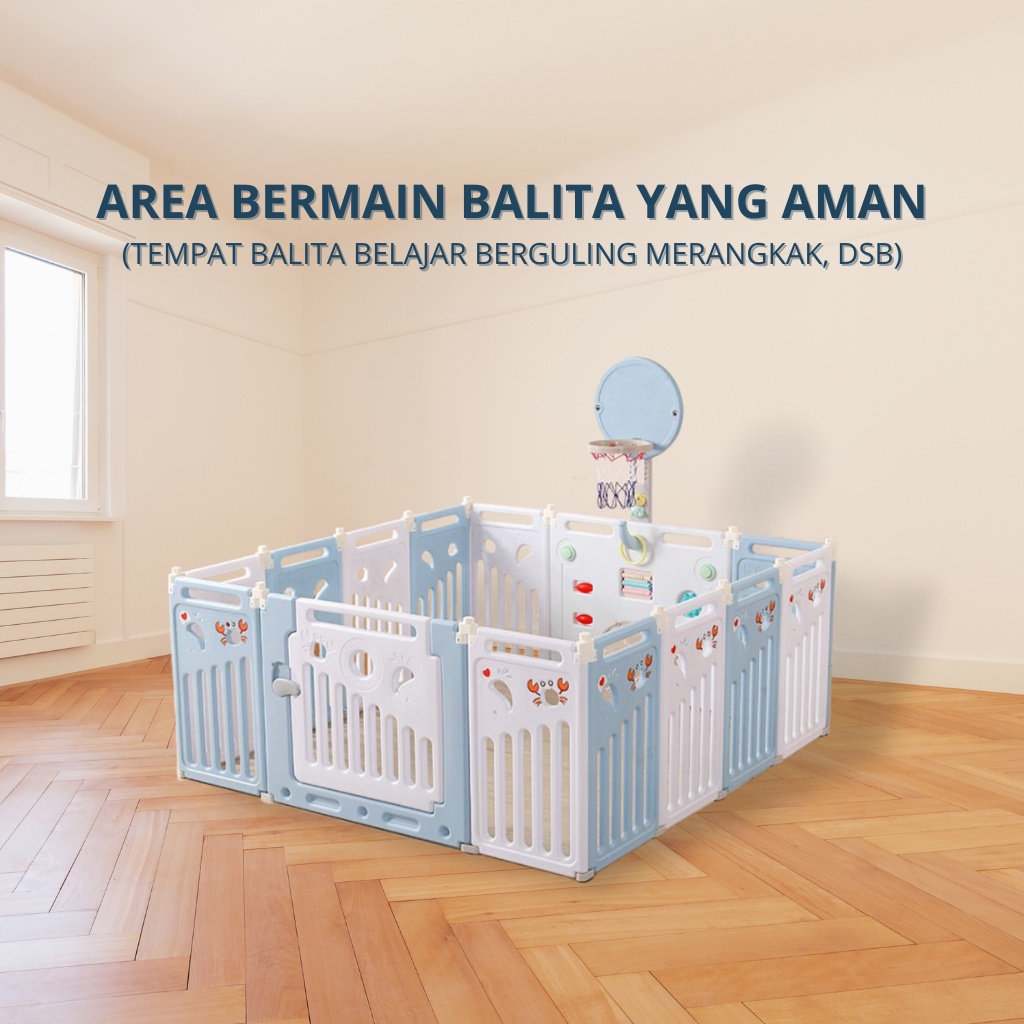 KIDDAILY PAGAR MAINAN ANAK 12+2 FREE RING BASKET BABY FENCES PAGAR BAYI PLAYPEN PLAY FENCE
