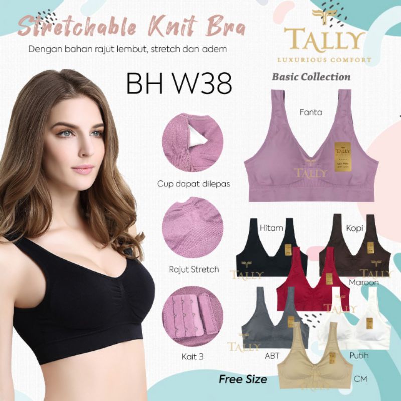 TALLY BRA BH W38 I CUP B BESAR - C | FREE SIZE I BAHAN RAJUT I TANPA KAWAT I BUSA TIPIS BISA DILEPAS PASANG