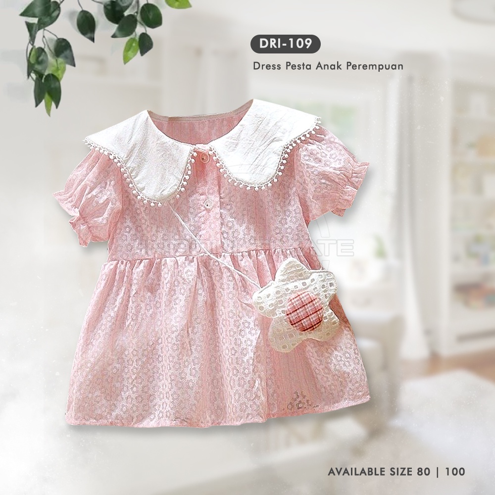 Dress Casual Pesta Anak Perempuan DRI-109 Cewek Import Premium Setelan Baju Rok Impor Bayi Balita Perempuan 6 Bulan - 5 Tahun Baju Anak Perempuan Baju Bayi Perempuan