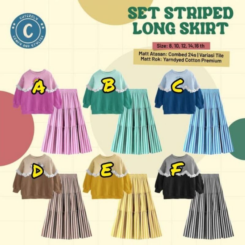 Set Striped Long Skirt, setelan anak perempuan