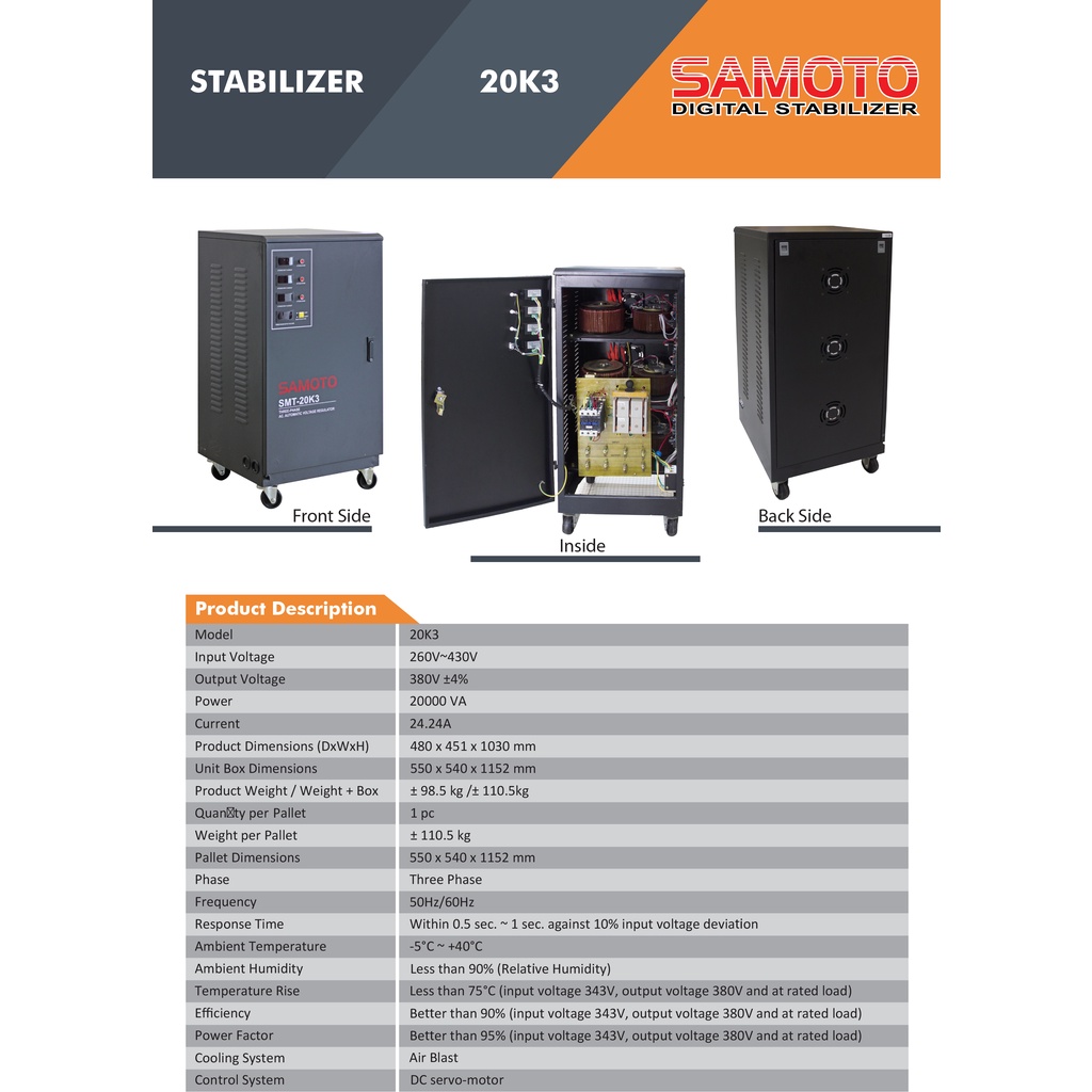 Stabilizer Samoto stabiliser 20KVA 3 Phase Fase Stavol Listrik SMT AVR