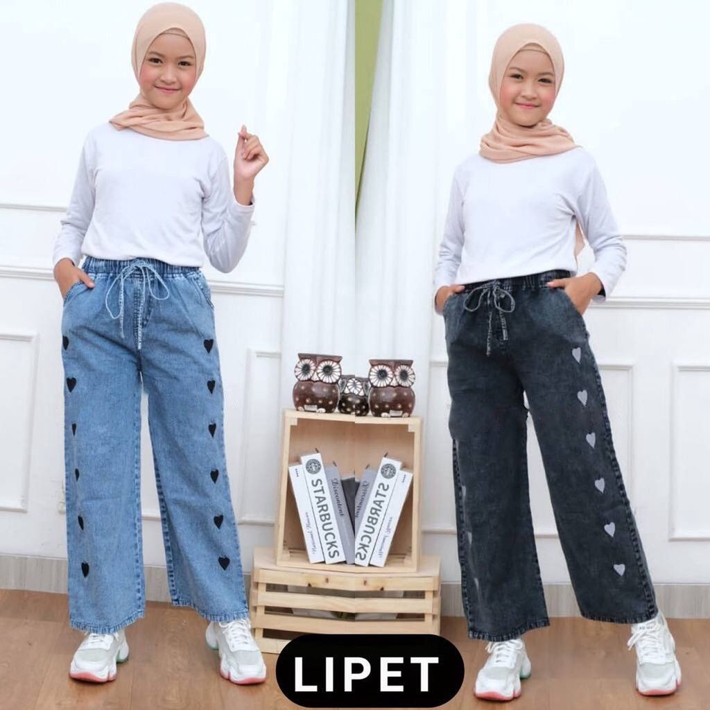CELANA KULOT LOVE ANAK PREMPUAN UMUR 13 TAHUN JEANS SANDWASH/CELANA PANJANG ANAK REMAJA TANGGUNG