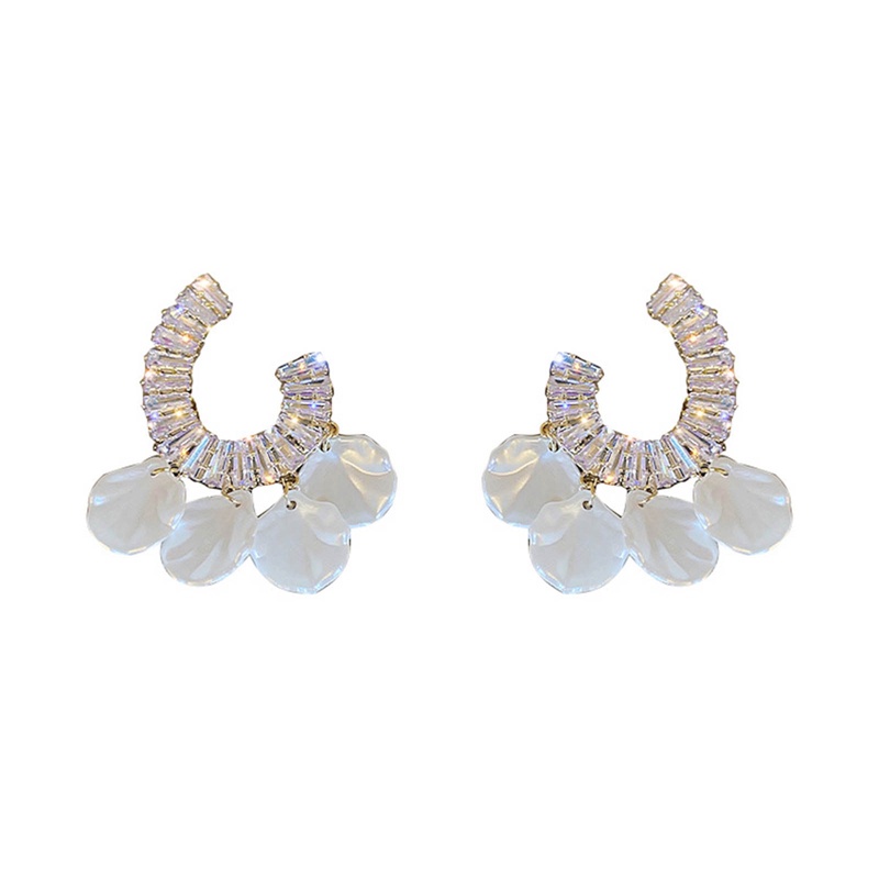 Baru925 Perak Jarum Zirkon Shell Rumbai Anting-Anting Fashion Berbentuk C Berlebihan Telinga Anting Peri Super
