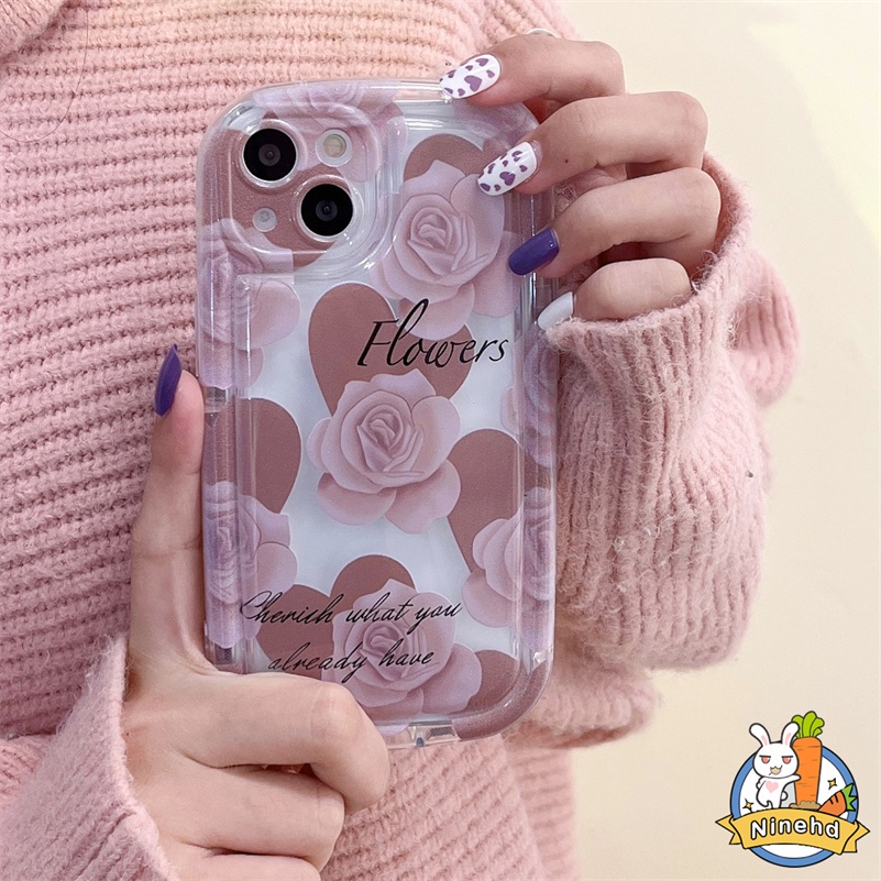 IPHONE Casing Kompatibel Untuk Iphone14 13 12 11 Pro Max X Xr Xs Max SE 8 7 6 6s Plus Retro Ins Sastra Rose Phone Case HD Bening Tebal Airbag Shockproof Soft Case Cover Pelindung