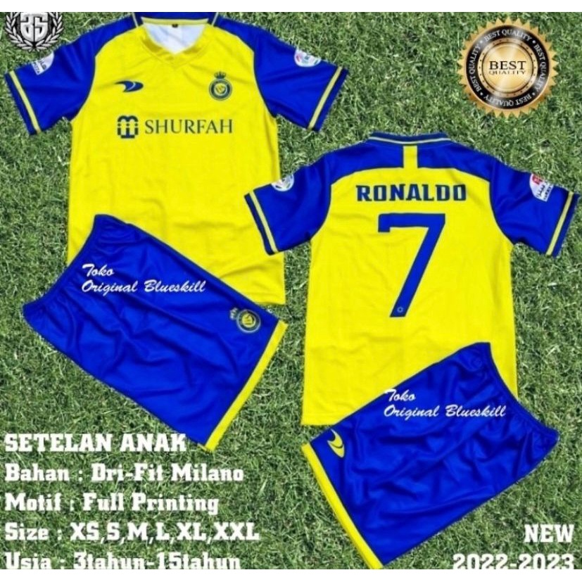 FREE ONGKIR Setelan baju bola anak AL-NASSR Terbaru // Jersey anak murah AL-NASSR 22/23 // SETELAN BAJU BOLA ANAK CR7 MURAH