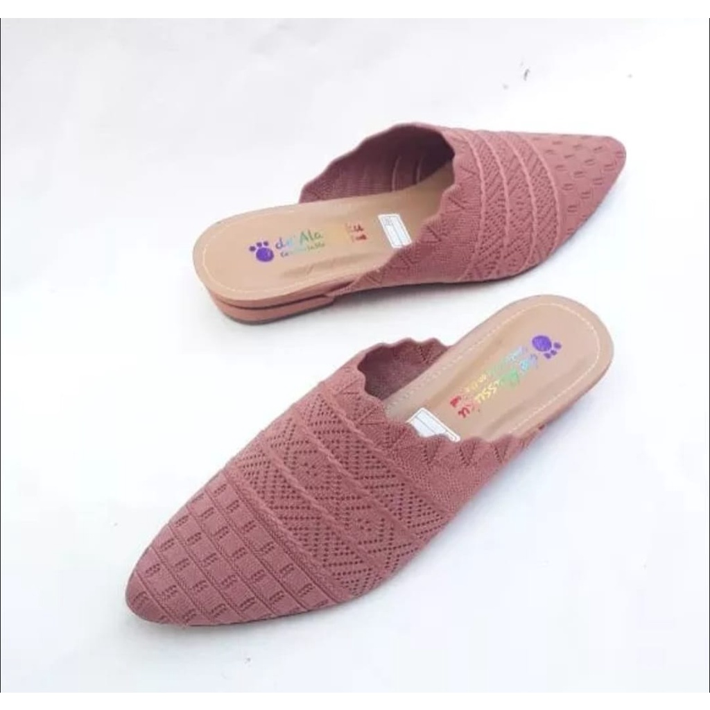 sandal slop wanita rajut hak 3cm/sandal wanita bapau ujung lancip SALLSA_SICI