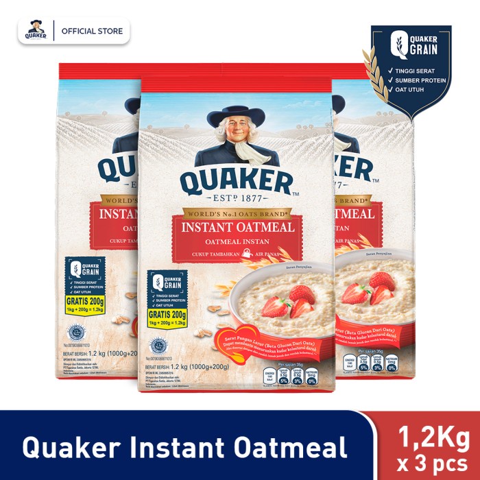 

[BISA COD] Quaker Instant Oatmeal 1.2KG Triple Pack (Special Price)