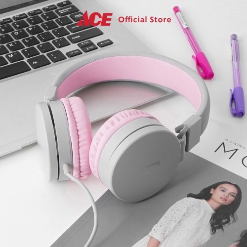Phone Ace - Ataru Headphone - Abu-Abu/Pink