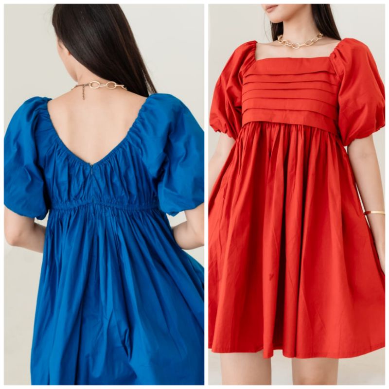 ⚡️ CLEARANCE SALE ♡ PREMIUM ♡ ORIGINAL ! MARLINA BABYDOLL 2 WAYS FRONT PLEATED MINI FLARE DRESS