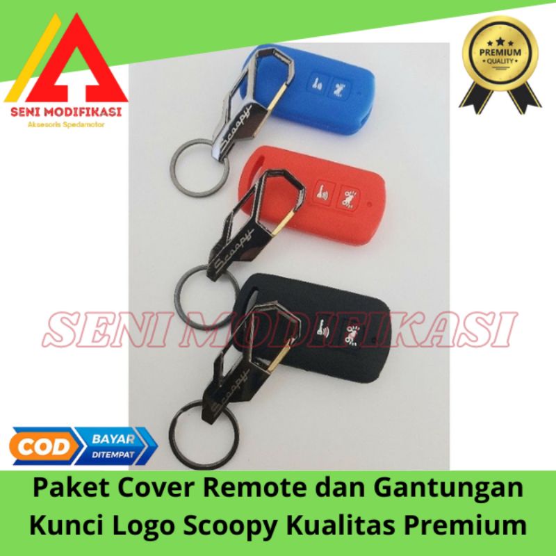 Paket gantungan kunci logo Scoopy + Cover remote silikon remote Scoopy 2021 2022