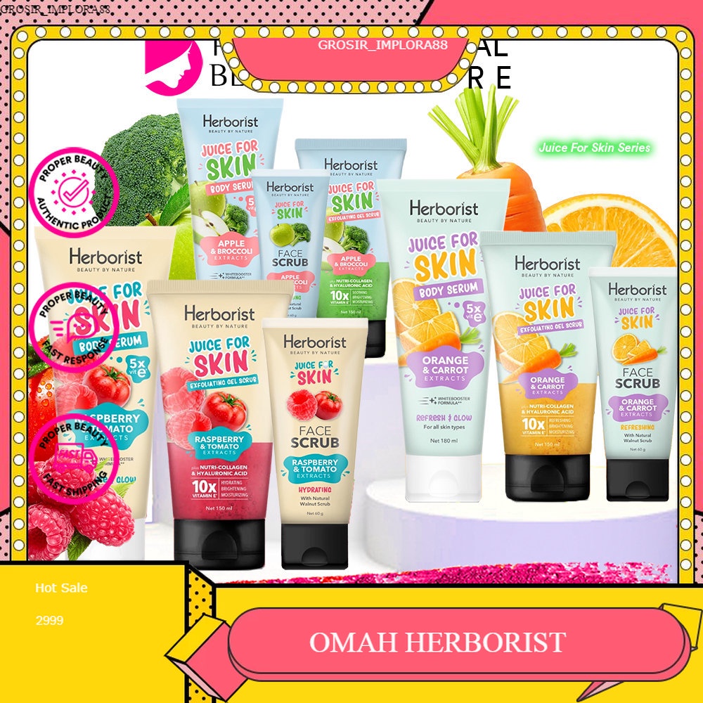 HERBORIST Juice For Skin Set Indonesia / Face Scrub Body Serum Exfoliating Gel Scrub / Refresh Glow 