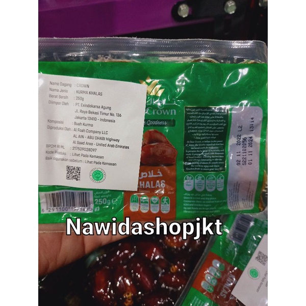 Kurma Khalas Datescrown 250 gr Exp Nov 2024 Vacuum Press Thermo