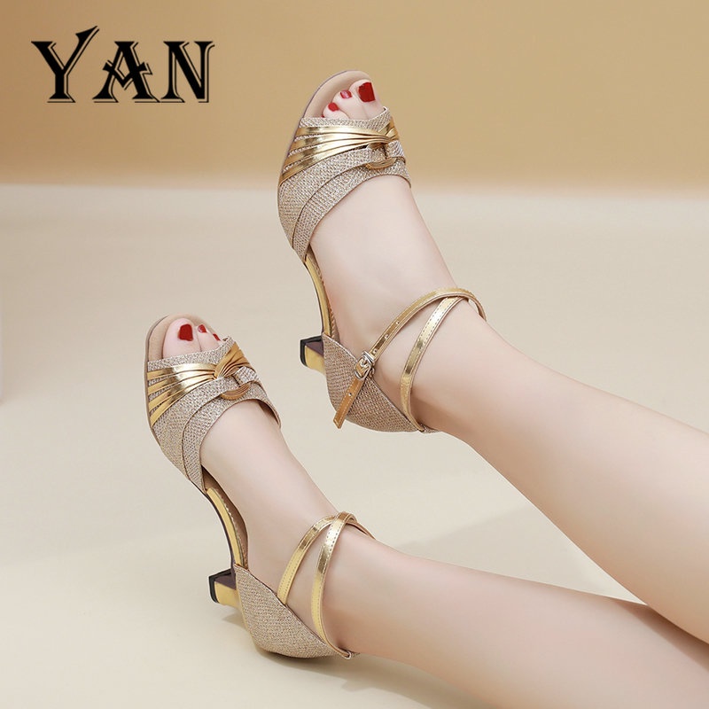 YAN Sepatu Dance Wanita Sepatu Hak 5cm Sepatu Dansa Latin/ Line Dance