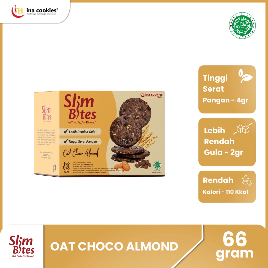 

Slim Bites Oat Choco Almond 66gr by Ina Cookies