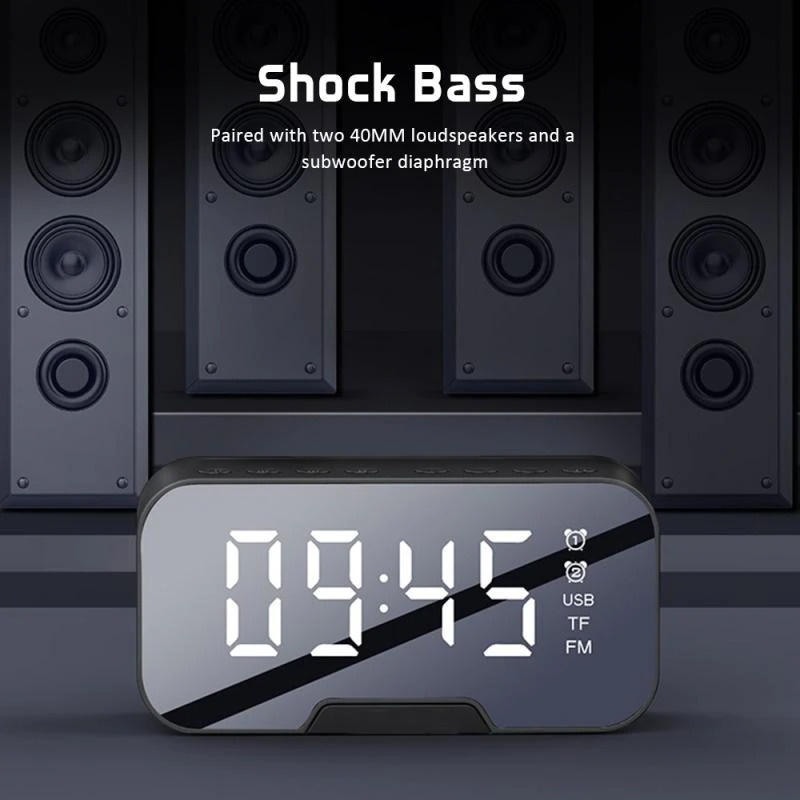 Bannixing Jam Alarm Clock with Bluetooth Active Speaker TF AUX FM - G10 - Black