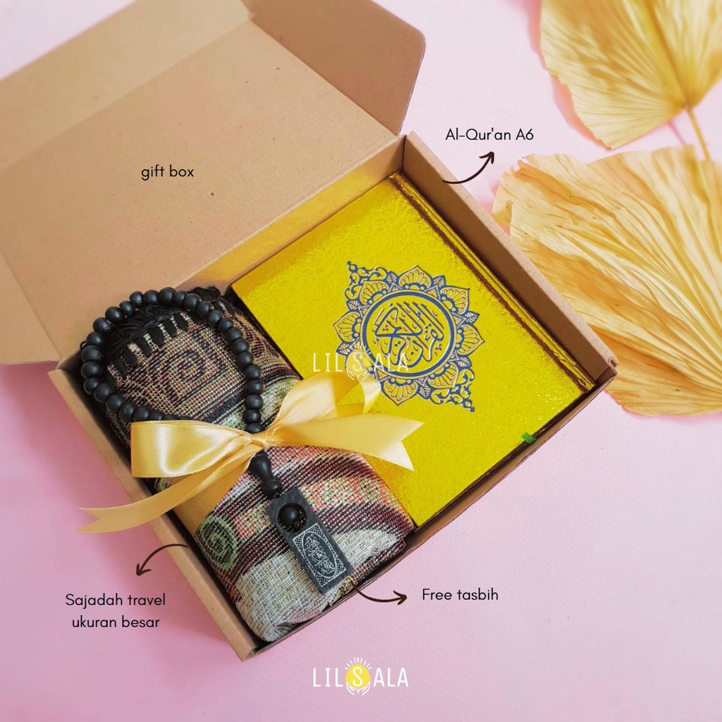 [BSRQ] Sajadah Turki Travel Dewasa + Alquran Cover Emas Kemas Box Free Tasbih Kayu untuk Akikah, Tahlilan, Lebaran, Oleh-Oleh Haji, Kado Wedding