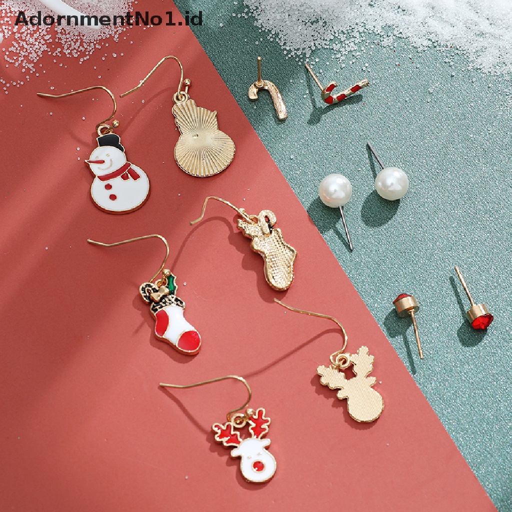 [AdornmentNo1] 6pasang Set Anting Natal Santa Claus Snowflake Lonceng Elk Anting Enam Potong Anting Natal Perempuan [ID]