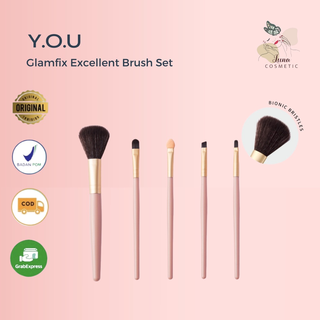 GLAMFIX Excellent Brush Set Make Up 5 Pcs _ Set Kuas Makeup | GLAM FIX Alat Kecantikan Makeup by YOU