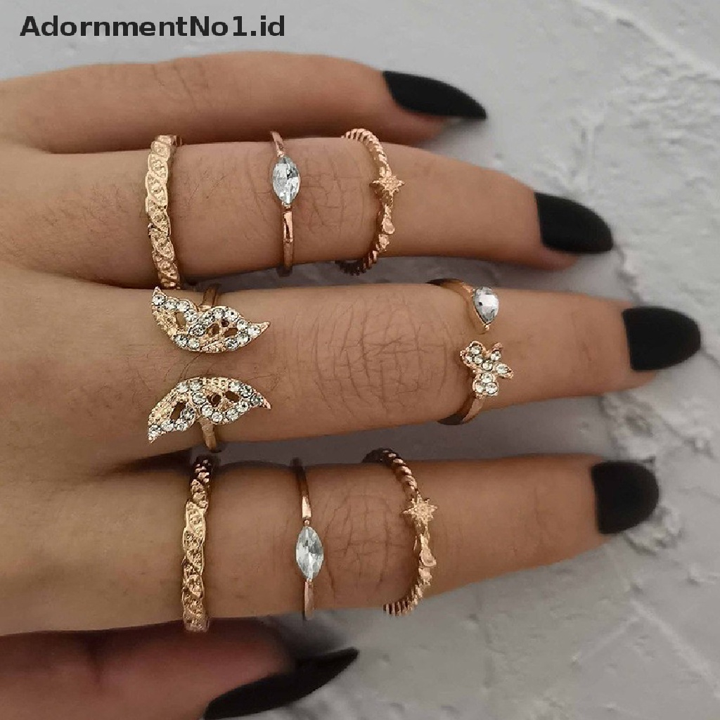 [AdornmentNo1] Tren Fashion Gaya Temperamen Perhiasan Kepribadian Perempuan Retro Alloy Ular Bulan Gosip Matahari Cincin Set [ID]