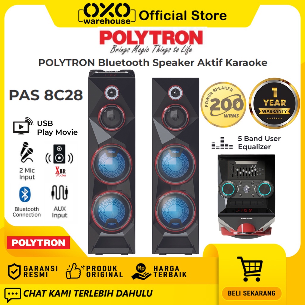 POLYTRON Speaker Activ PAS 8C28 Super Bass Low Watt Garansi Resmi