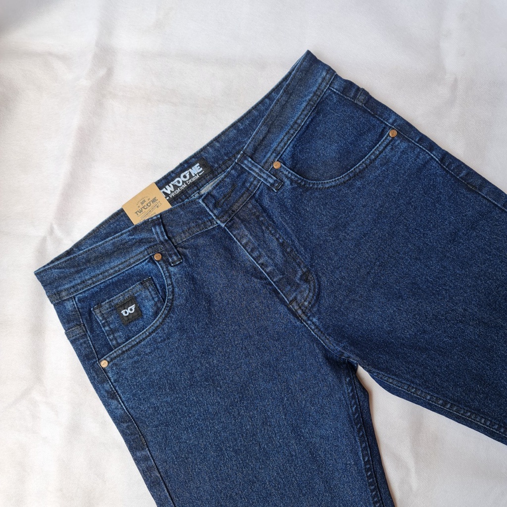 TWO ONE - Celana Jeans Pria Panjang Slim Fit Denim Stretch Biowash Polos