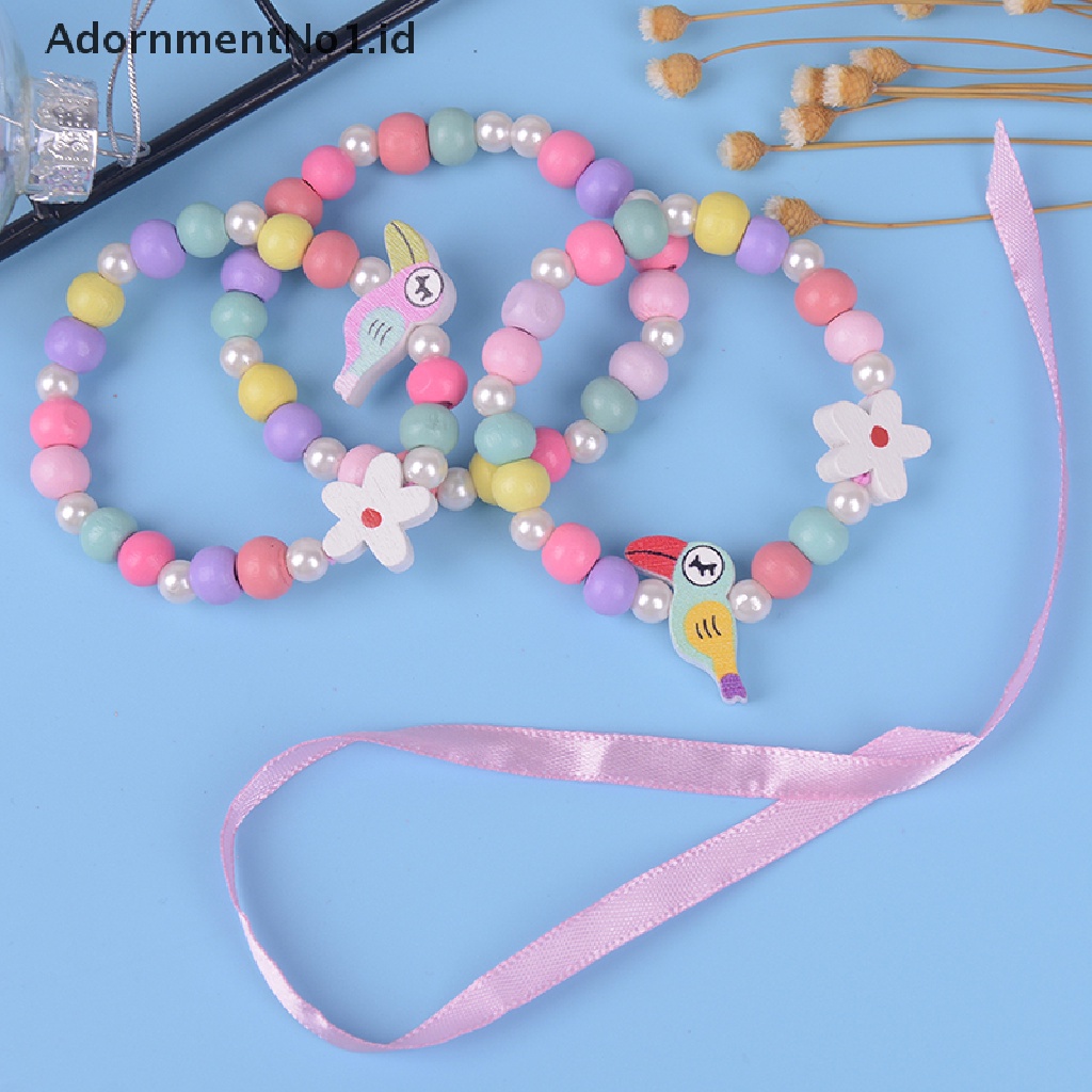 [AdornmentNo1] 3 Pcs Kartun Burung Manik-Manik Bunga Gadis set Perhiasan Anak Anak Gelang [ID]