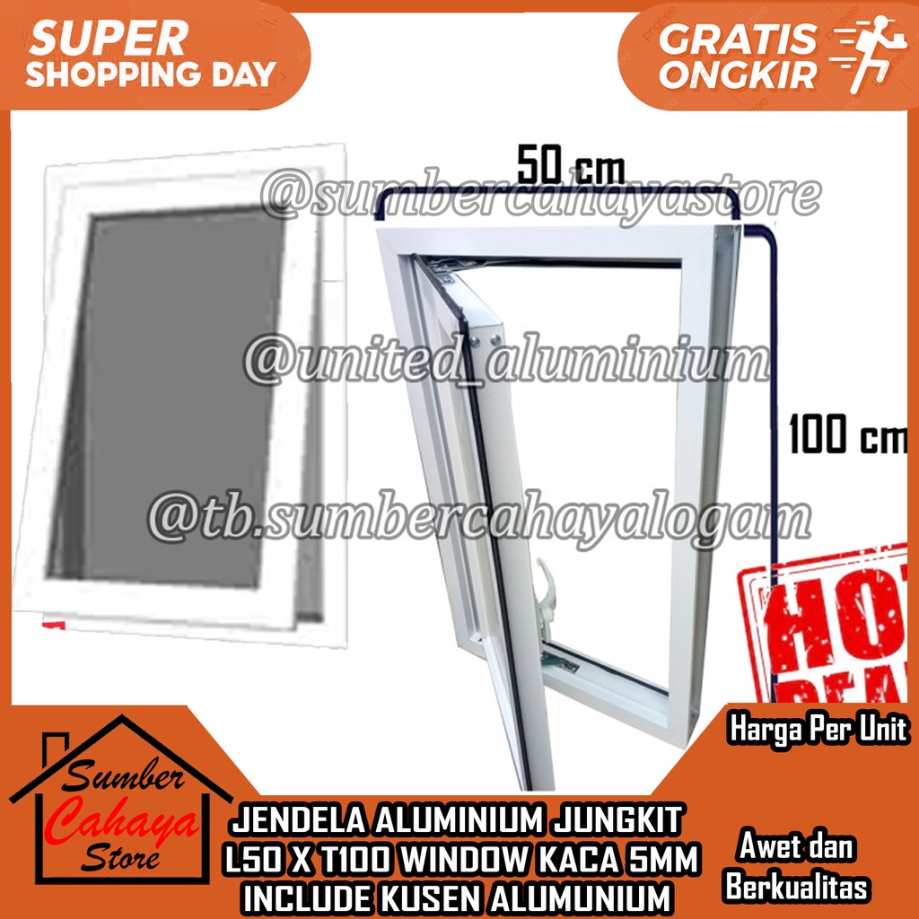 Jual JENDELA SWING JUNGKIT 1 DAUN L50 X T100 ALUMINIUM WINDOW SINGLE ...