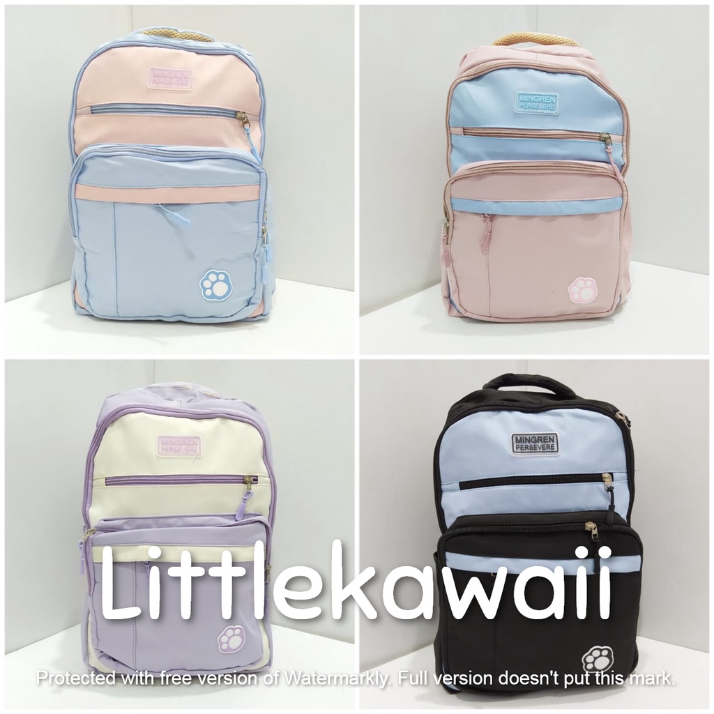 LK/Tas Ransel Laptop Backpack Parasut Sekolah Fashion Korean Style Anak Remaja Warna Warni Tapak Kaki Colorful Gesper Import