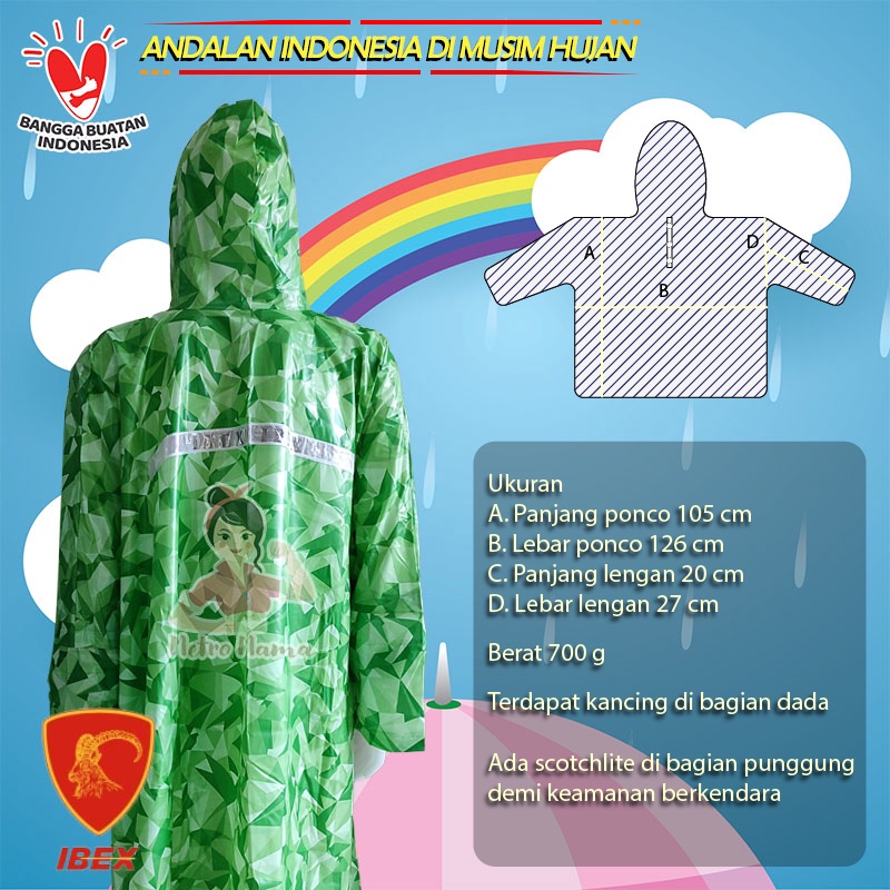 Jas Hujan Ponco Lengan XL IBEX ORI Ukuran JUMBO BIGSIZE Gajah Original