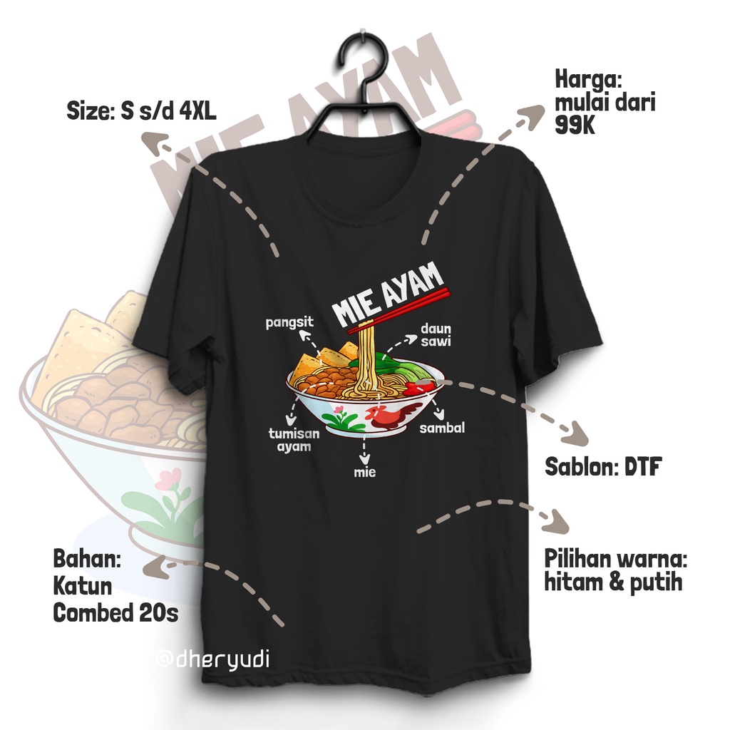 Kaos Pria Wanita Pencinta Mie Ayam - Regular & Big Size