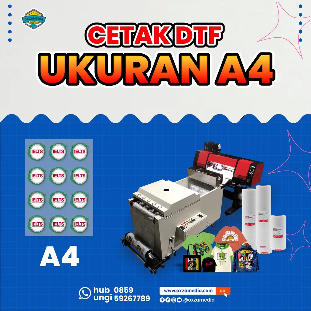 

CETAK / PRINT DTF SIAP PRESS - UKURAN A4 (21x29cm) - HASIL CETAK TAJAM