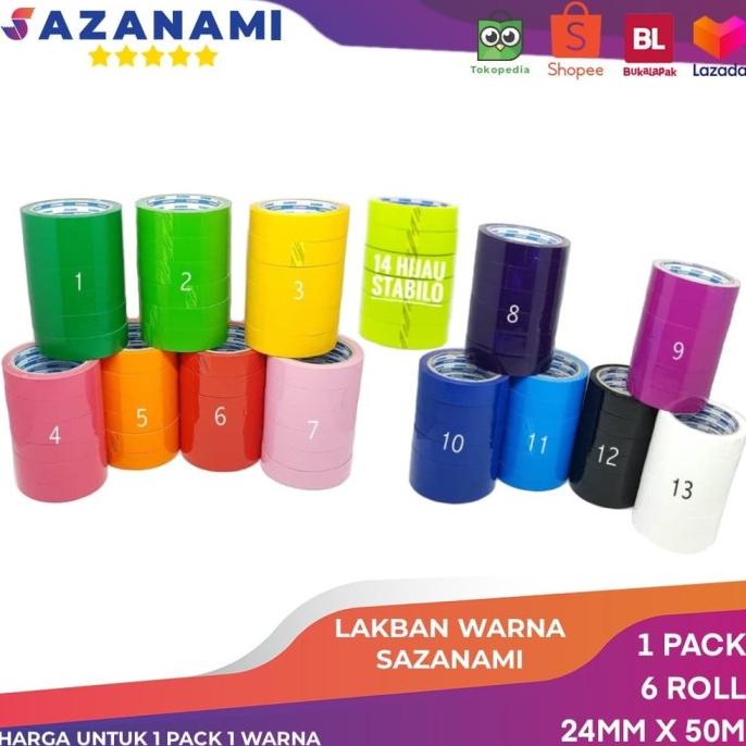 

1 PACK ISOLASI WARNA 1" INCH 24MM x 50M SAZANAMI LAKBAN WARNA WARNI