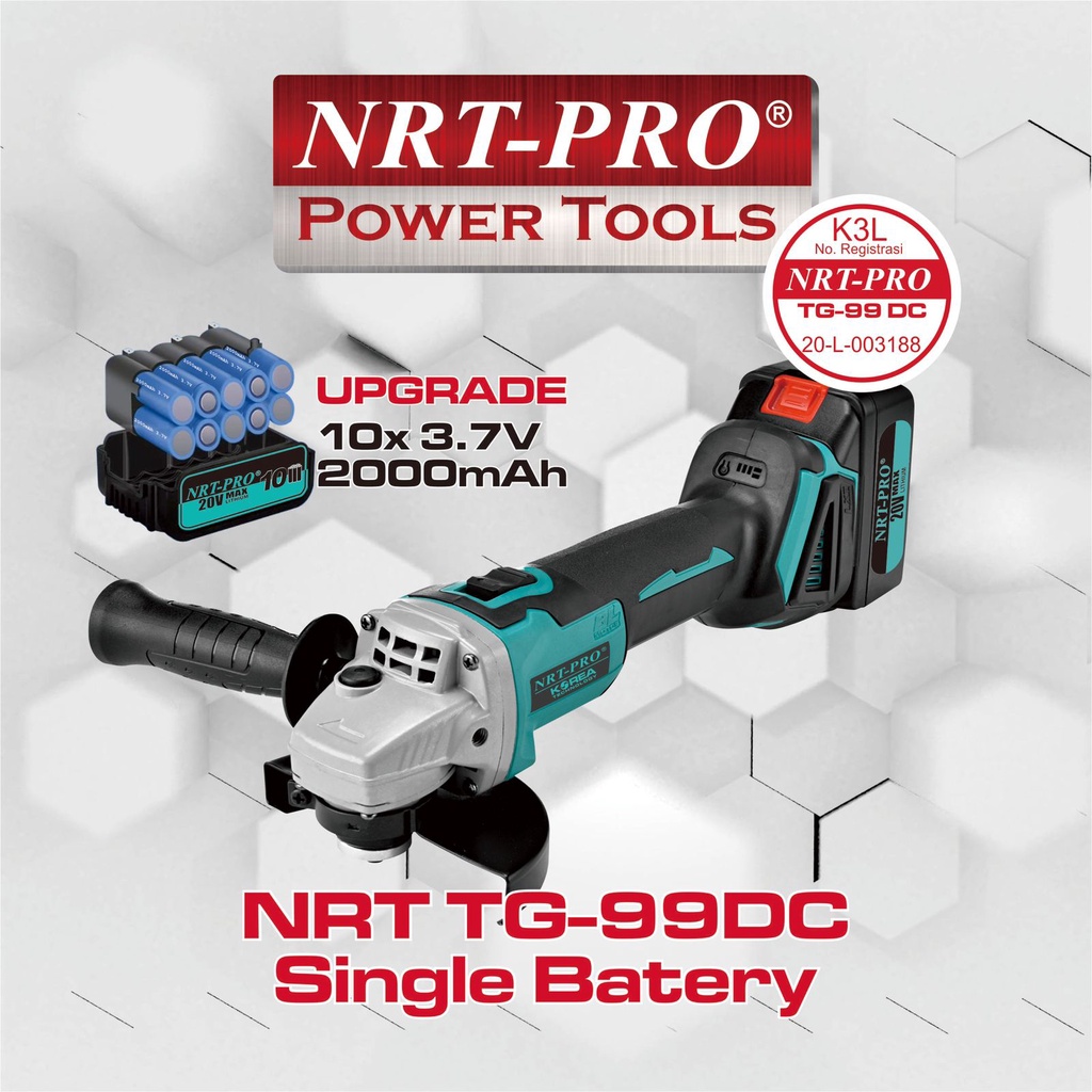 NRT-PRO TG 99 Mesin Gerinda Tangan 4&quot; inch Baterai Cordless Brushless 20v