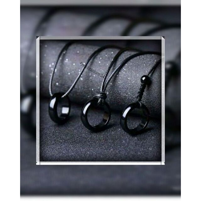 Kalung Hitam Liontin Cincin Batu Hitam Polos