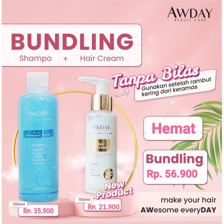 Awday Shampoo 3 in 1 dan Hair Cream Cepat Menumbuhkan Rambut  BPOM HALAL