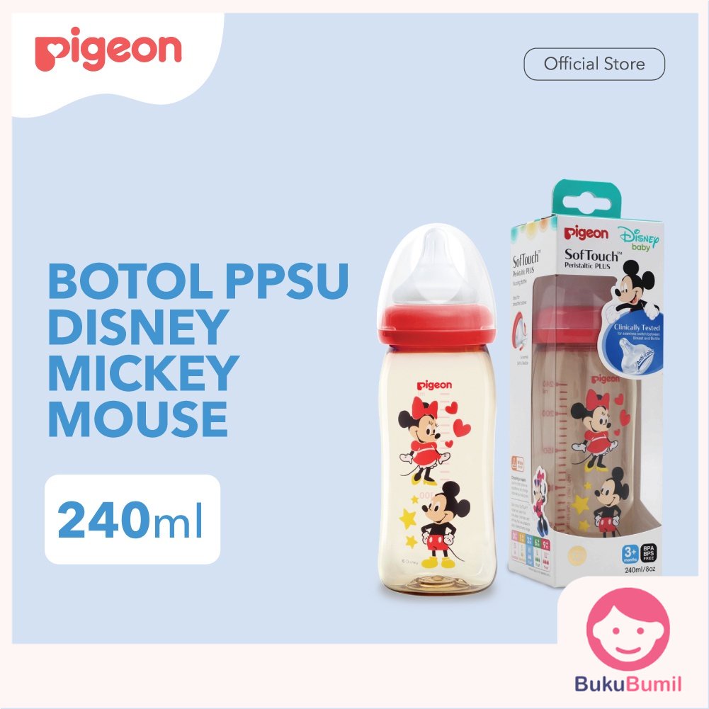 PIGEON Botol Susu PPSU Mickey Disney 240 Ml Perlengkapan Bayi & Ibu Hamil