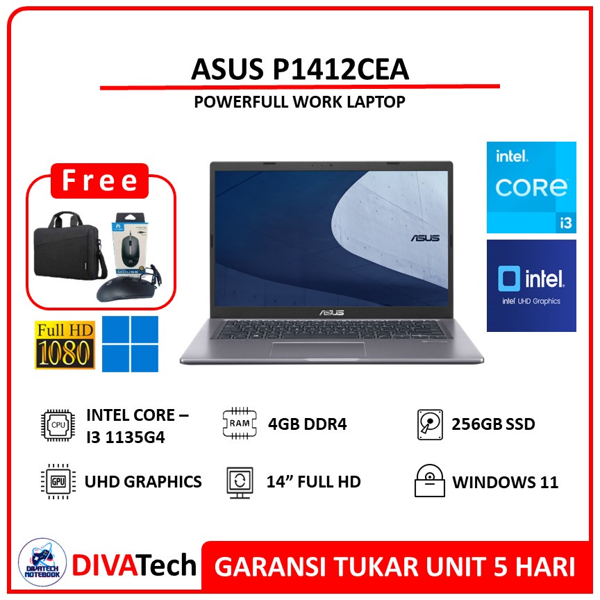 ASUS P1412CEA i3 1115G4 Max RAM 12GB 256GB SSD 14.0 FHD W11 | Laptop Asus
