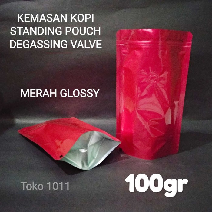 

Terlaris ✨ - kemasan kopi standing pouch merah 100gr + valve (isi 20pcs) 2.1.23