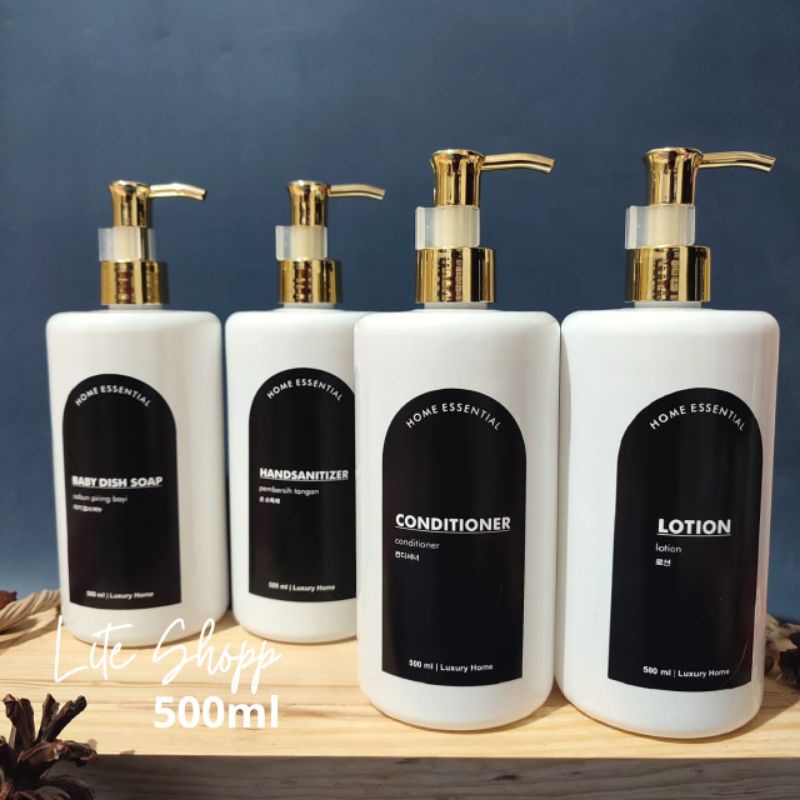 Botol Sabun Cair Aesthetic 500ml GOLD GLOSY LABEL WATERPROOF