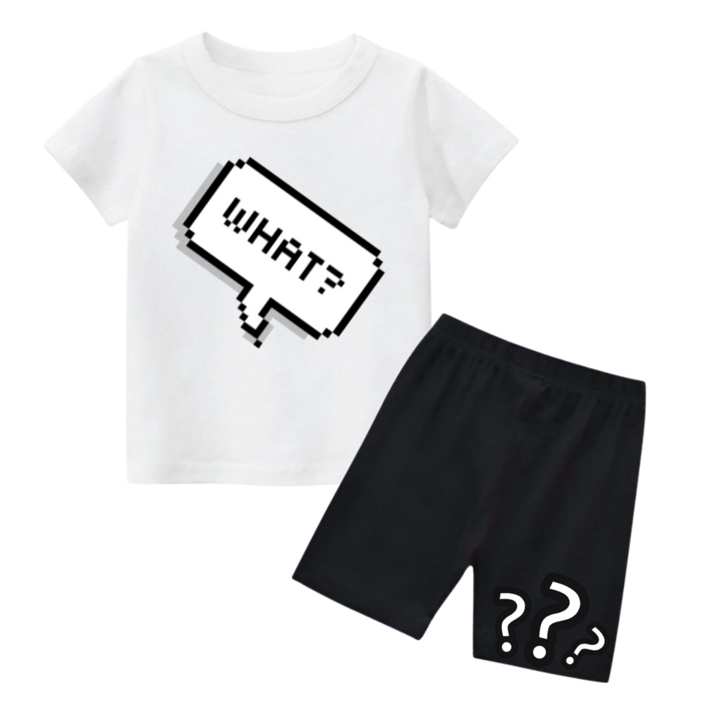 Hzl_outfit Setelan Kaos Baju Anak Anak What?/ Ukuran M.L.XL