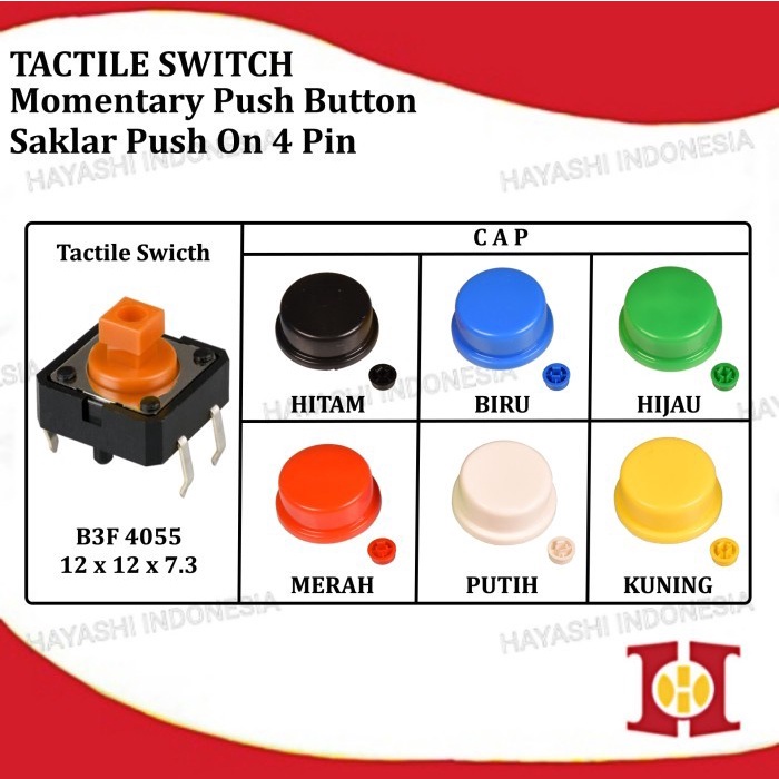 Omron OEM Push Button B3F 4055 12x12x7.3 Tutup Tactile Tach Switch 4P-50pcs