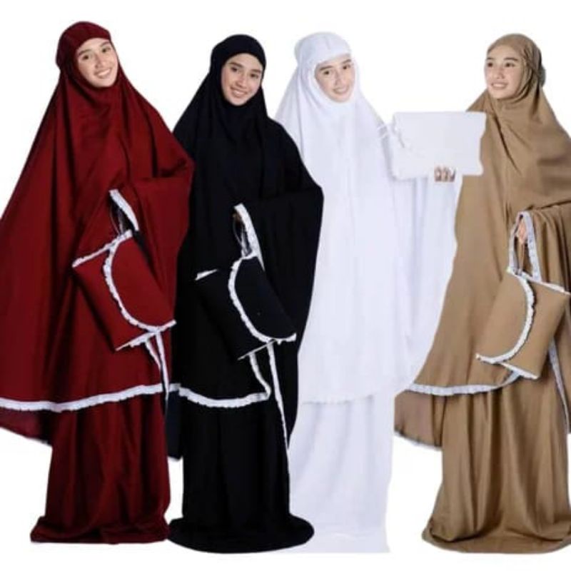 Mukena Dewasa Renda Polos Mukenah Traveling Mini Pouch